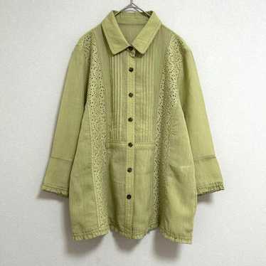 Fontaine Club Sheer Blouse 【L】 Light Green 3/4 Sl… - image 1