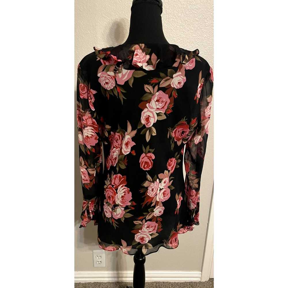 Vintage Adrianna Papell Silk Floral Ruffle Blouse… - image 2