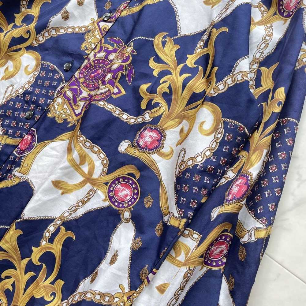 Retro vintage European pattern scarf print navy, … - image 7