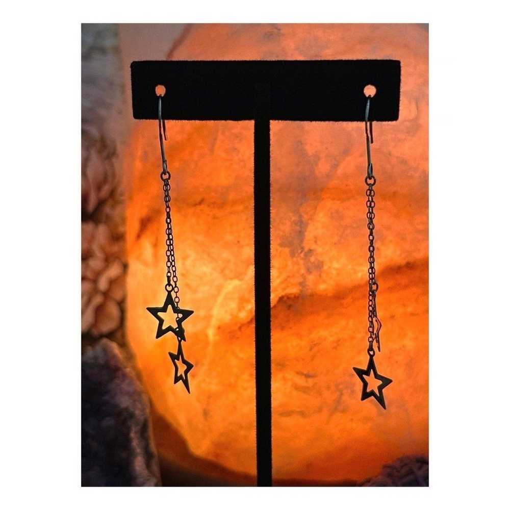 Vintage Star Dangle Drop Sterling Silver Earrings… - image 2