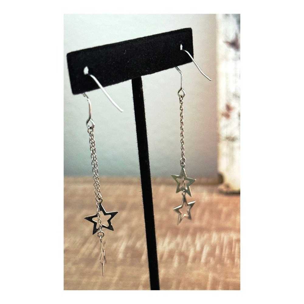 Vintage Star Dangle Drop Sterling Silver Earrings… - image 6