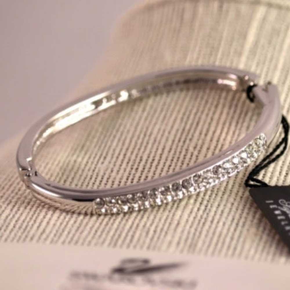 Vintage Signed Swan Swarovski Double Row Crystal Hinged Bangle Bracelet