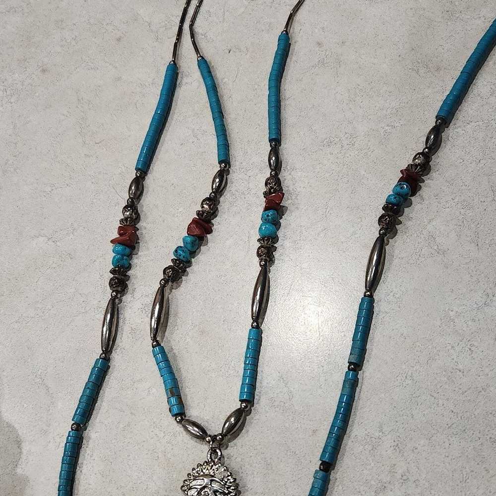 Vintage Native American Navajo Silvertone Two Str… - image 2