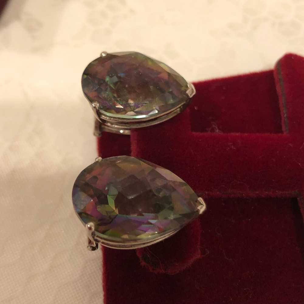 EARRINGS MYTHIC TOPAZ PEAR SHAPE 3/4"x 1/2" STERL… - image 5