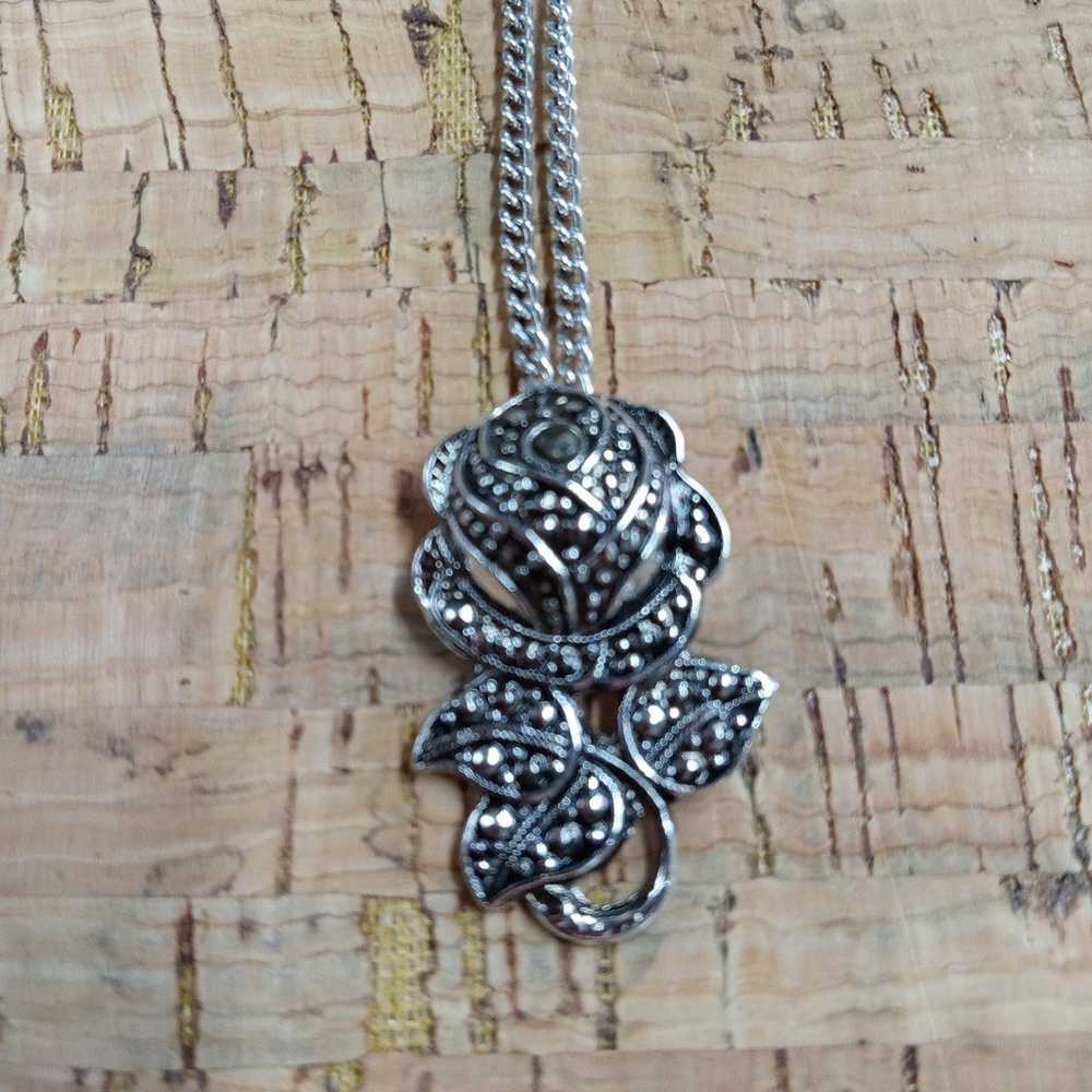 Vintage Silver Tone Marcasite Necklace - image 2