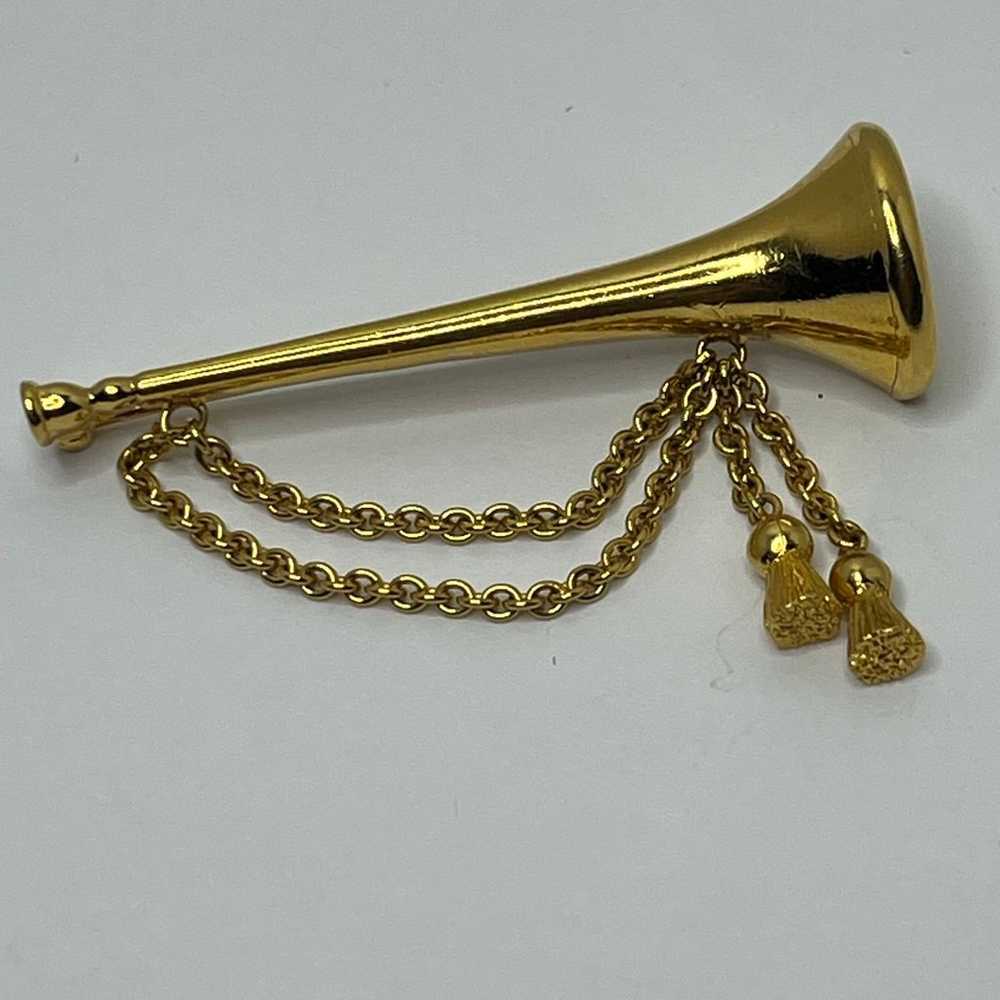 Vintage Gold Tone CAROLEE Trumpet with Tassel Des… - image 1