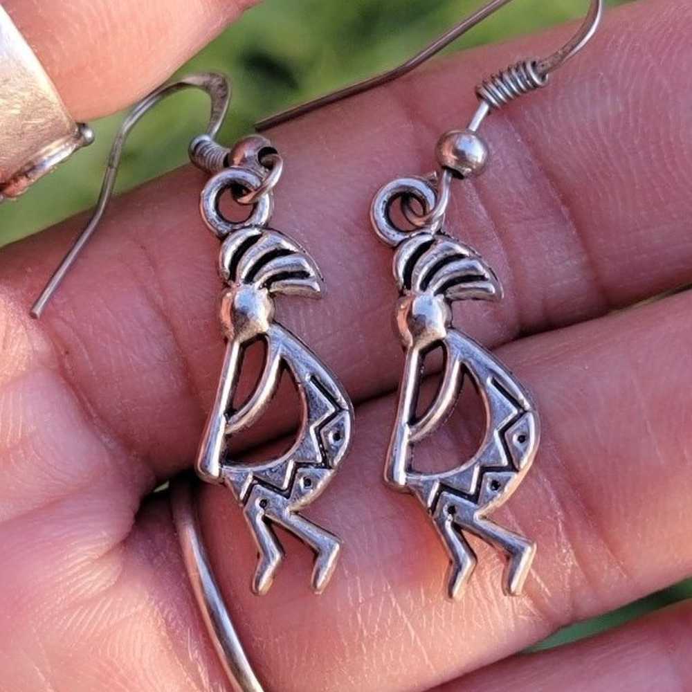 Southwestern silver kokopelli dancing man earrings - image 1