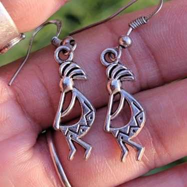 Southwestern silver kokopelli dancing man earrings - image 1