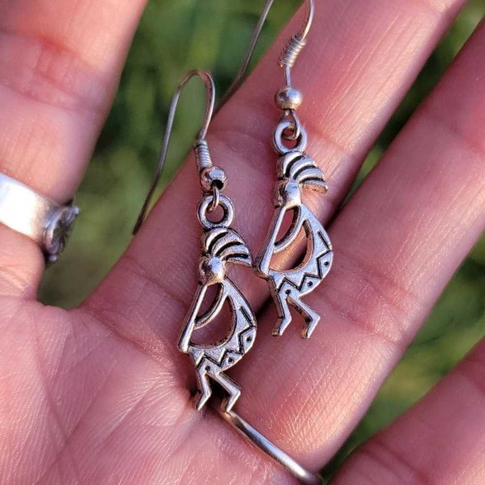 Southwestern silver kokopelli dancing man earrings - image 2