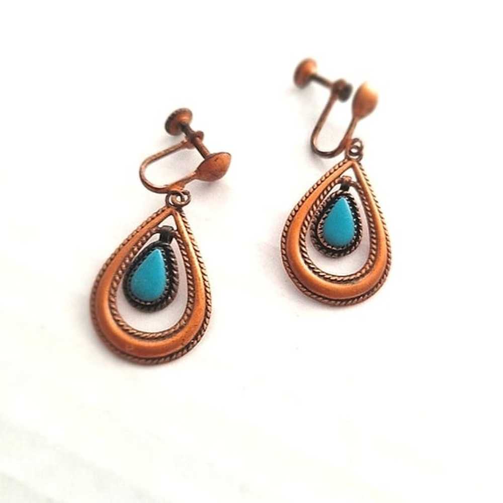 Vintage Teal and Copper Earrings - image 1