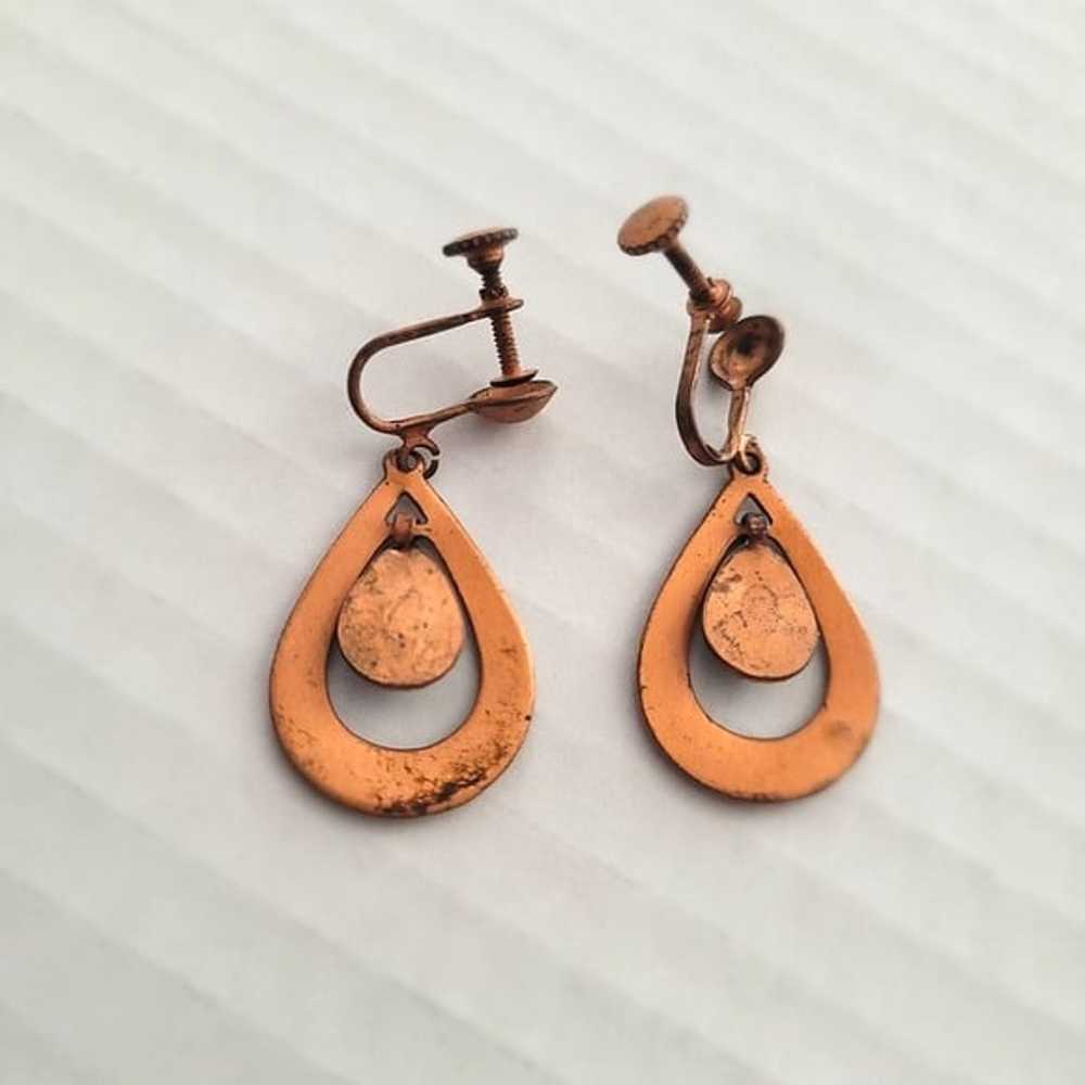 Vintage Teal and Copper Earrings - image 2