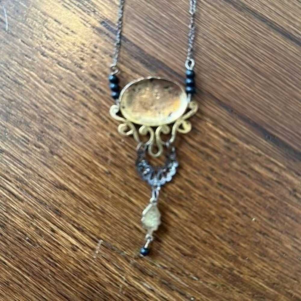 Vintage antique gold filigree black beaded statem… - image 5