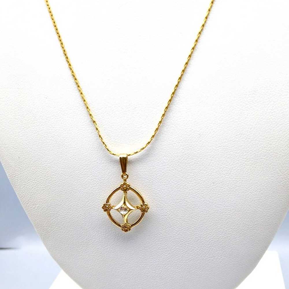 Vintage Compass Rose Pendant Necklace, Gold Tone … - image 2