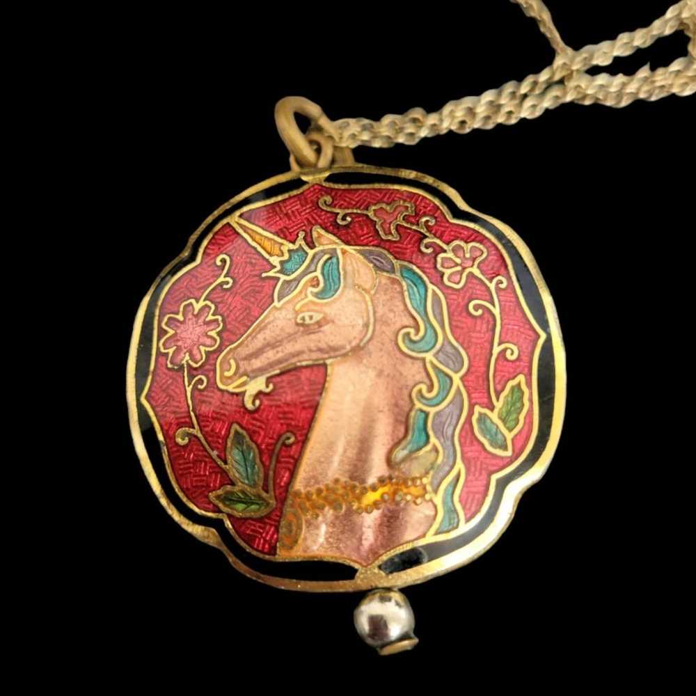 Rare Vintage Cloisonne Horse Pendant & Gold Fille… - image 1