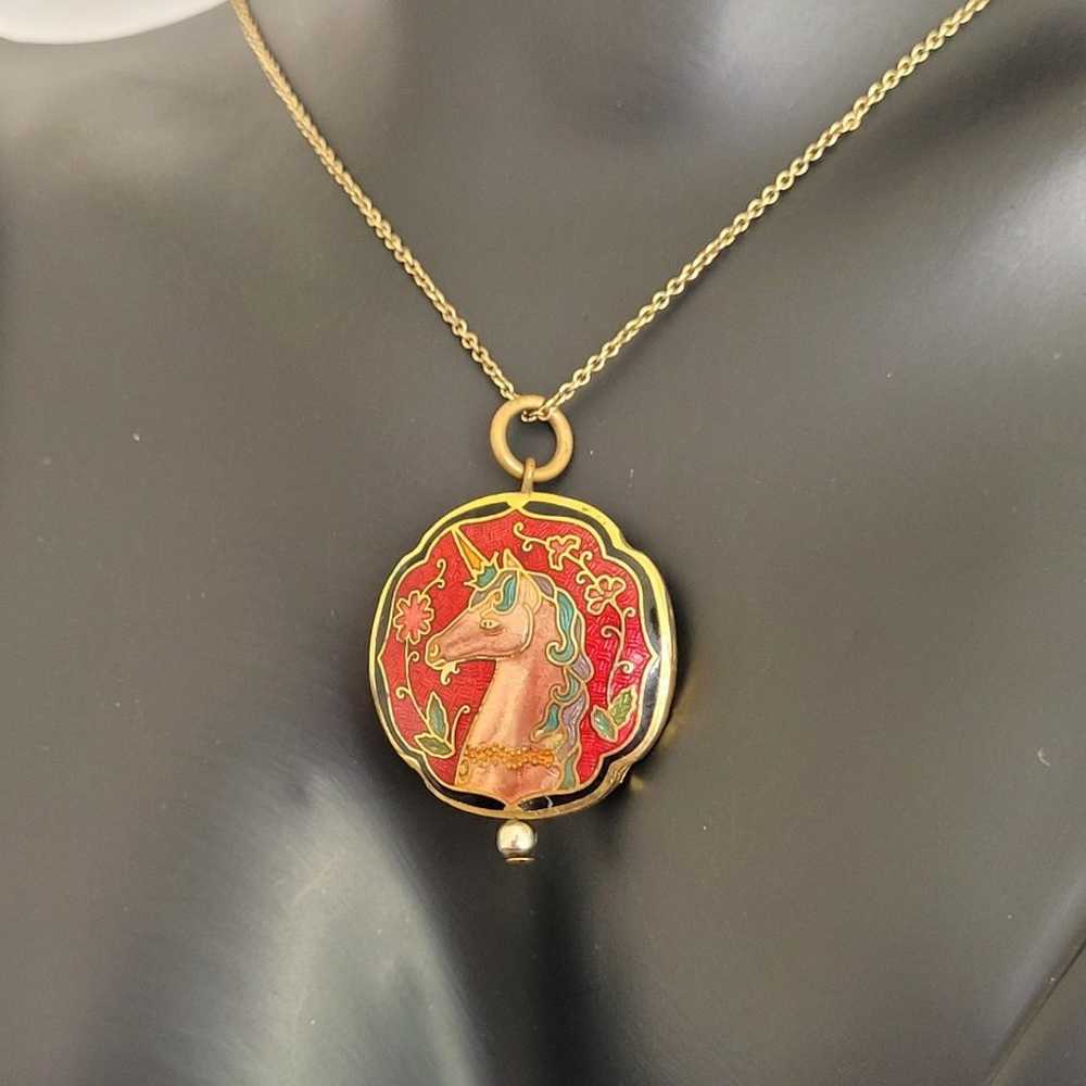 Rare Vintage Cloisonne Horse Pendant & Gold Fille… - image 4