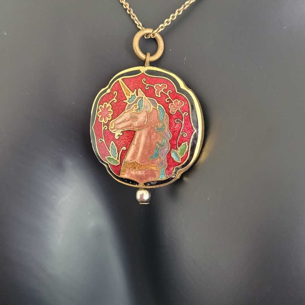 Rare Vintage Cloisonne Horse Pendant & Gold Fille… - image 5