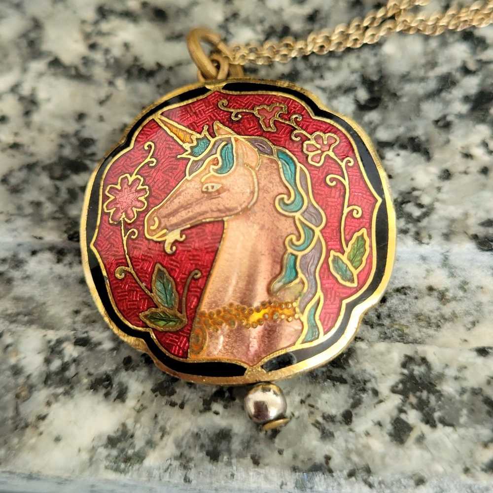 Rare Vintage Cloisonne Horse Pendant & Gold Fille… - image 6