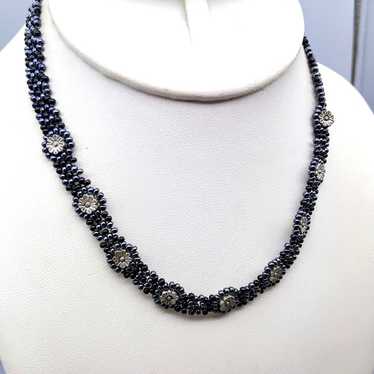 Retro Oil Slick Crochet Beaded Choker, Peacock Gl… - image 1