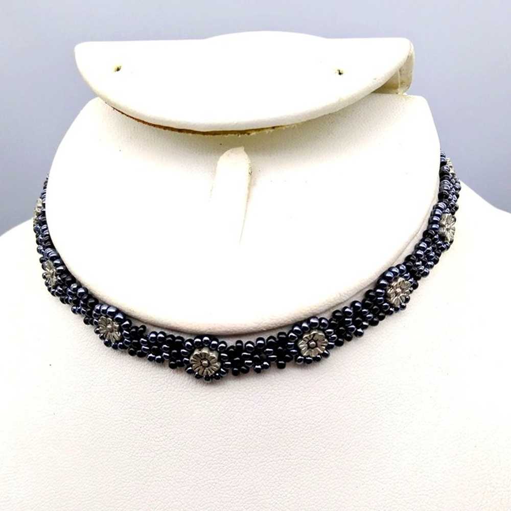 Retro Oil Slick Crochet Beaded Choker, Peacock Gl… - image 2