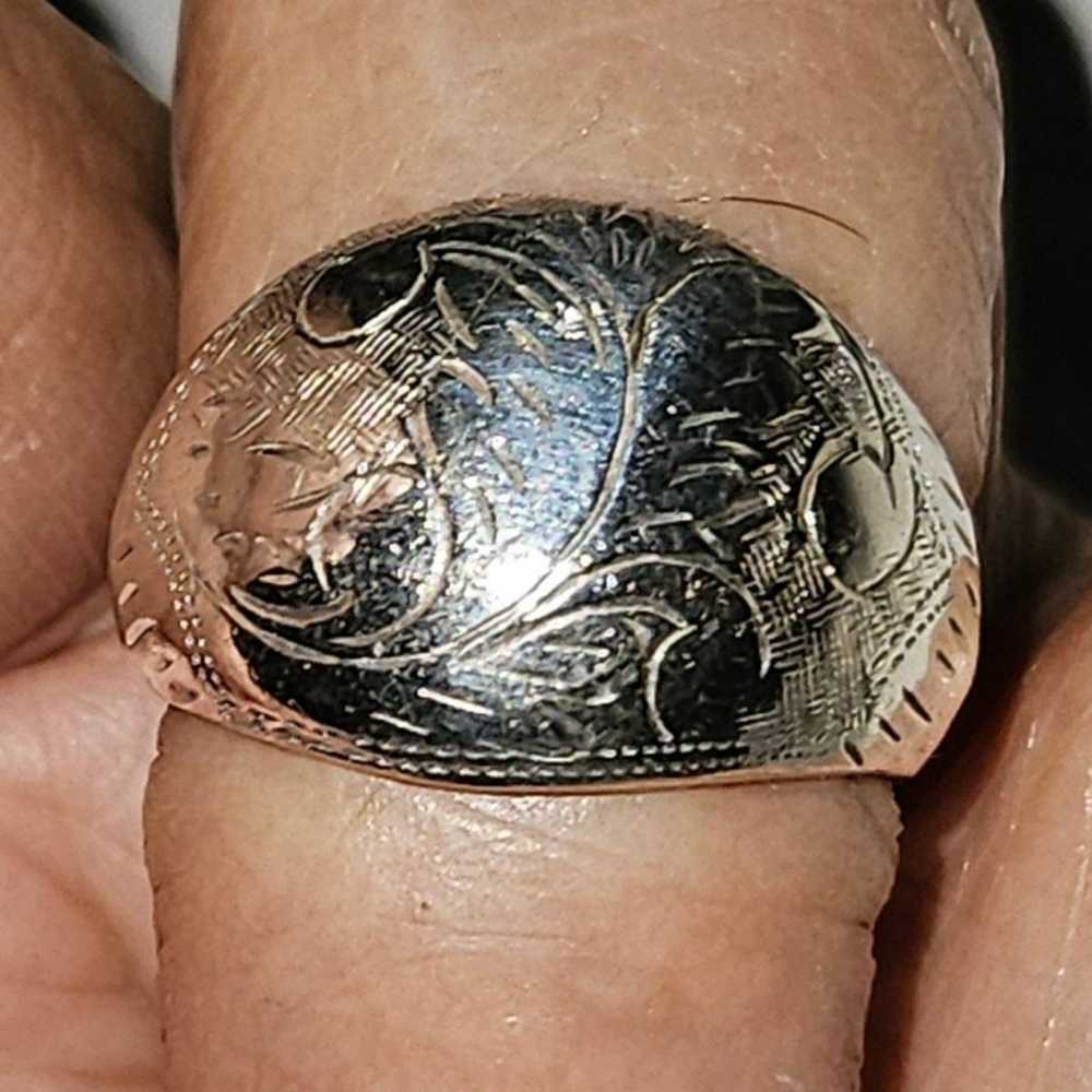 Vintage Sterling Silver .925 Etched Dome Ring Siz… - image 5