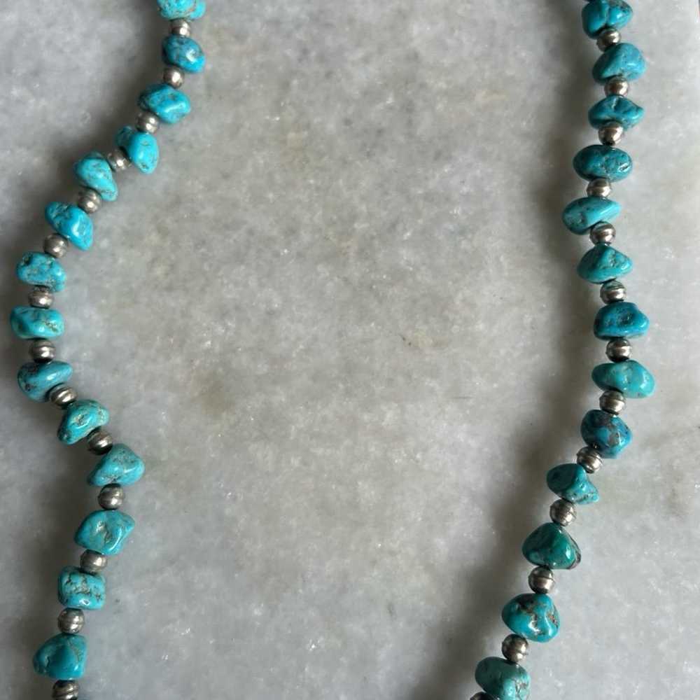 Vintage Turquoise Southwest Nugget Silver Necklace - image 1