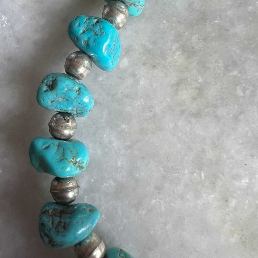 Vintage Turquoise Southwest Nugget Silver Necklace - image 2