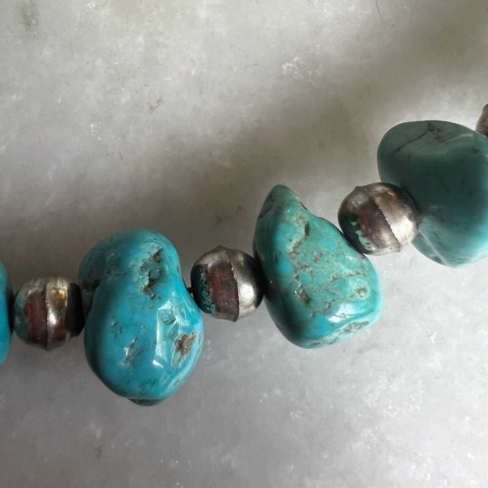 Vintage Turquoise Southwest Nugget Silver Necklace - image 4