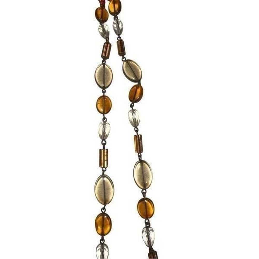 Vintage Czech Beaded Amber Teardrop Necklace - image 10