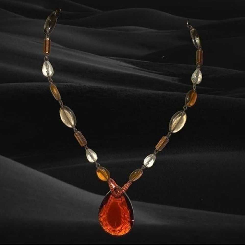 Vintage Czech Beaded Amber Teardrop Necklace - image 3