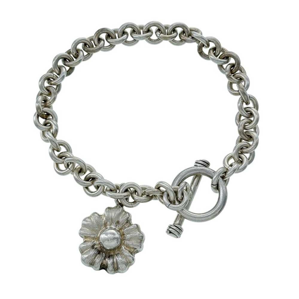 Vintage Sterling Silver 925 Flower Charm Bracelet… - image 1