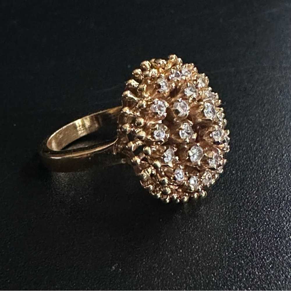 Vintage 14K Gold Plated CZ Cluster Dome Ring - image 2