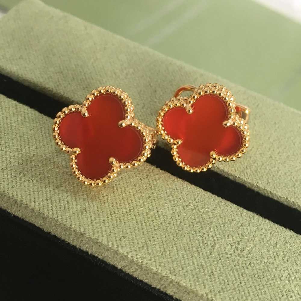 Earrings K18 Yellow Gold Carnelian - image 2