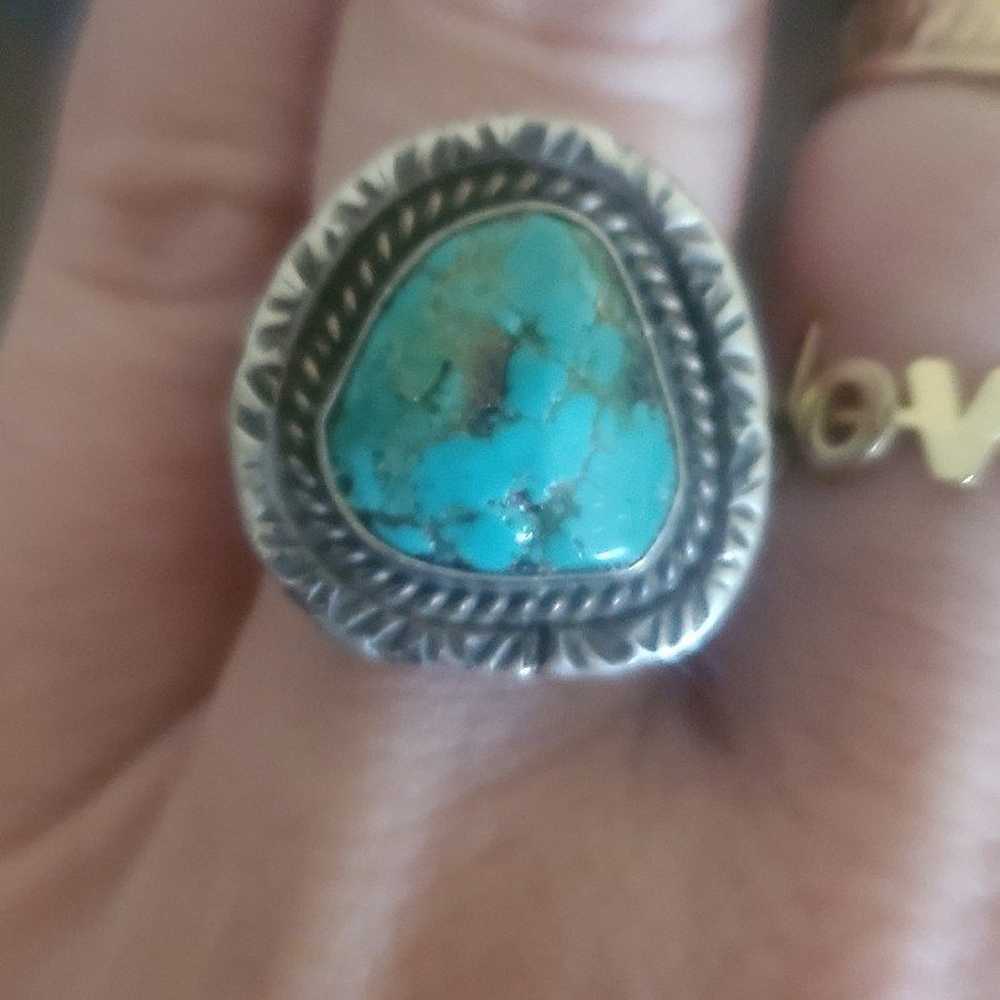 Beautiful signed sterling silver Turquoise native… - image 1