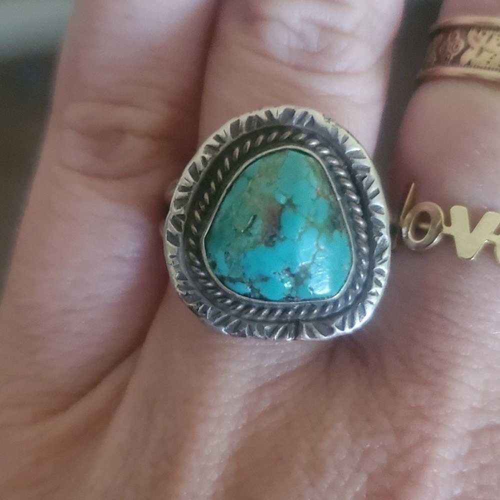 Beautiful signed sterling silver Turquoise native… - image 4