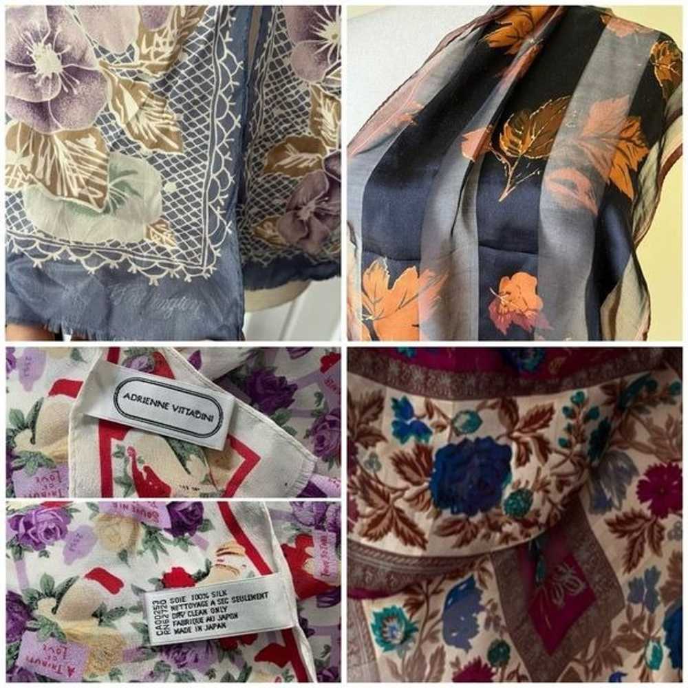 vintage long silk scarf lot of 4 floral leaf prin… - image 6