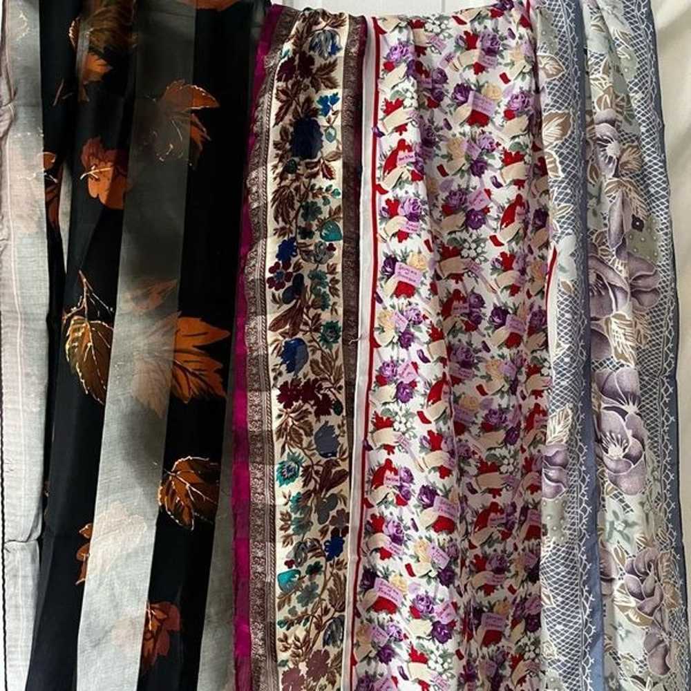 vintage long silk scarf lot of 4 floral leaf prin… - image 7