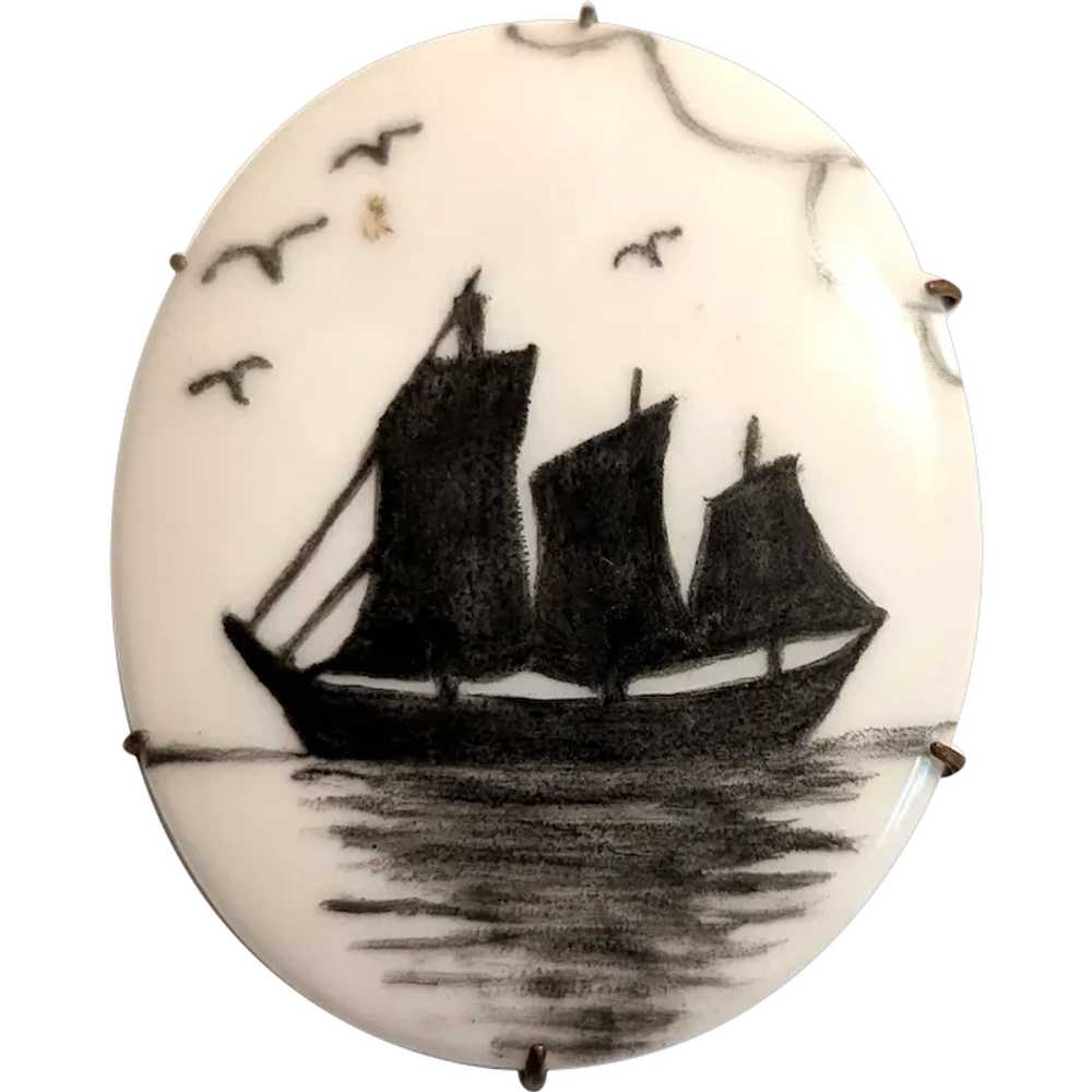 Large Porcelain Hand Painted Tall Ship Pin - image 1