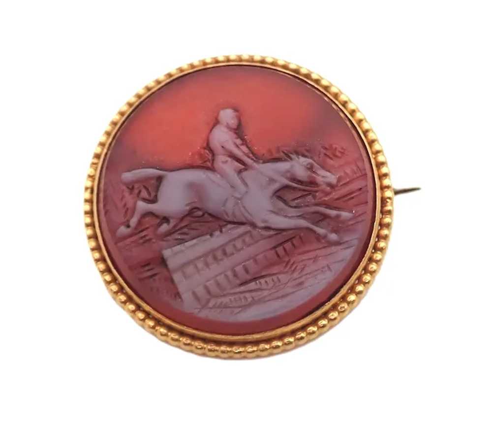 Victorian Horse and Rider Carved Agate on 14K Gol… - image 2