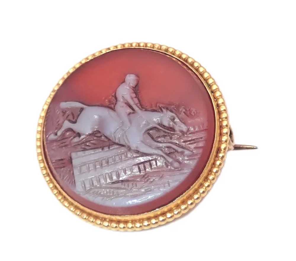 Victorian Horse and Rider Carved Agate on 14K Gol… - image 3