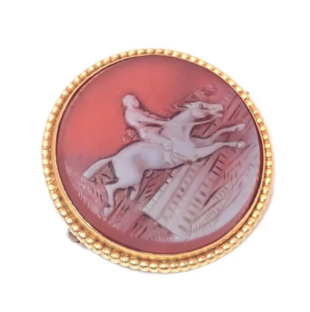 Victorian Horse and Rider Carved Agate on 14K Gol… - image 4