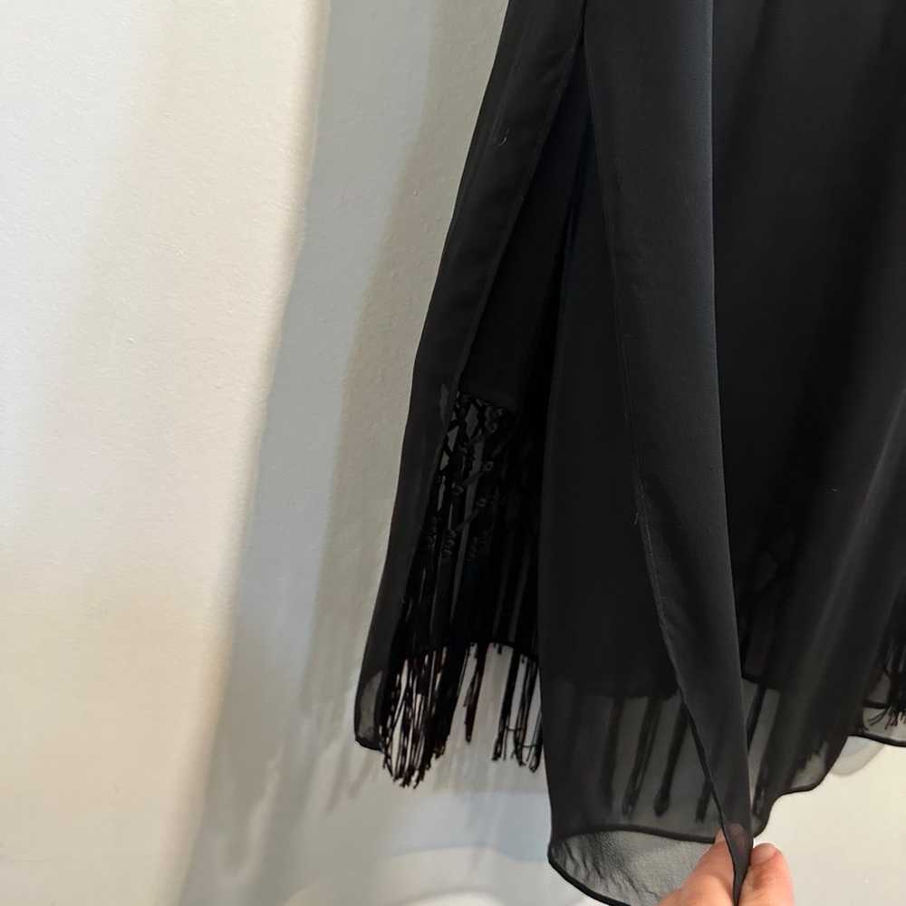 Tahari 8 Black Midi Boho Fringe Loose Flowy Dress… - image 3