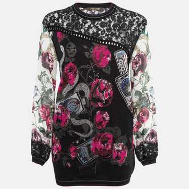 Roberto Cavalli Black Floral Pattern Knitted Lace… - image 1