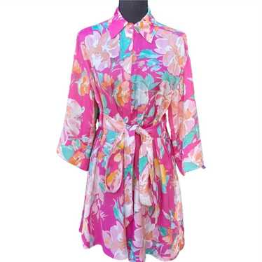 Zara Floral Print Satin Effect Pink Shirt Dress