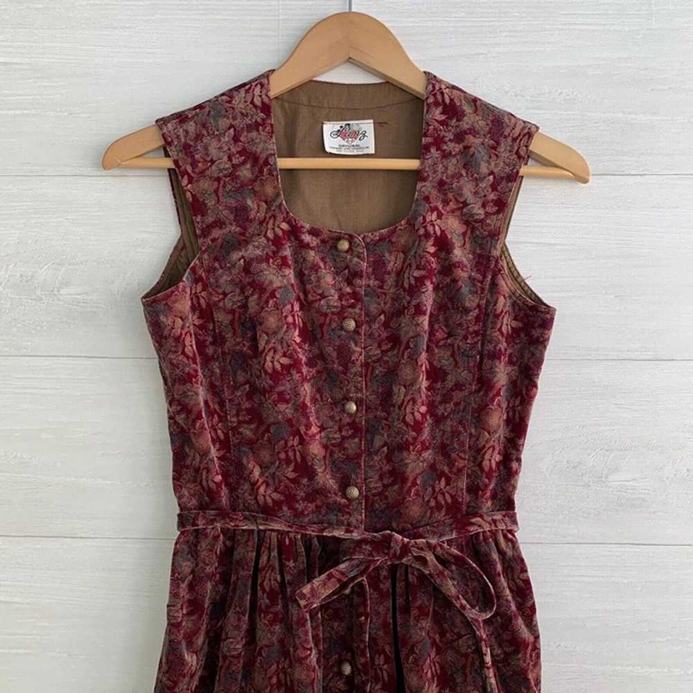 Vintage Lanz Originals - Burgundy floral velvet s… - image 2