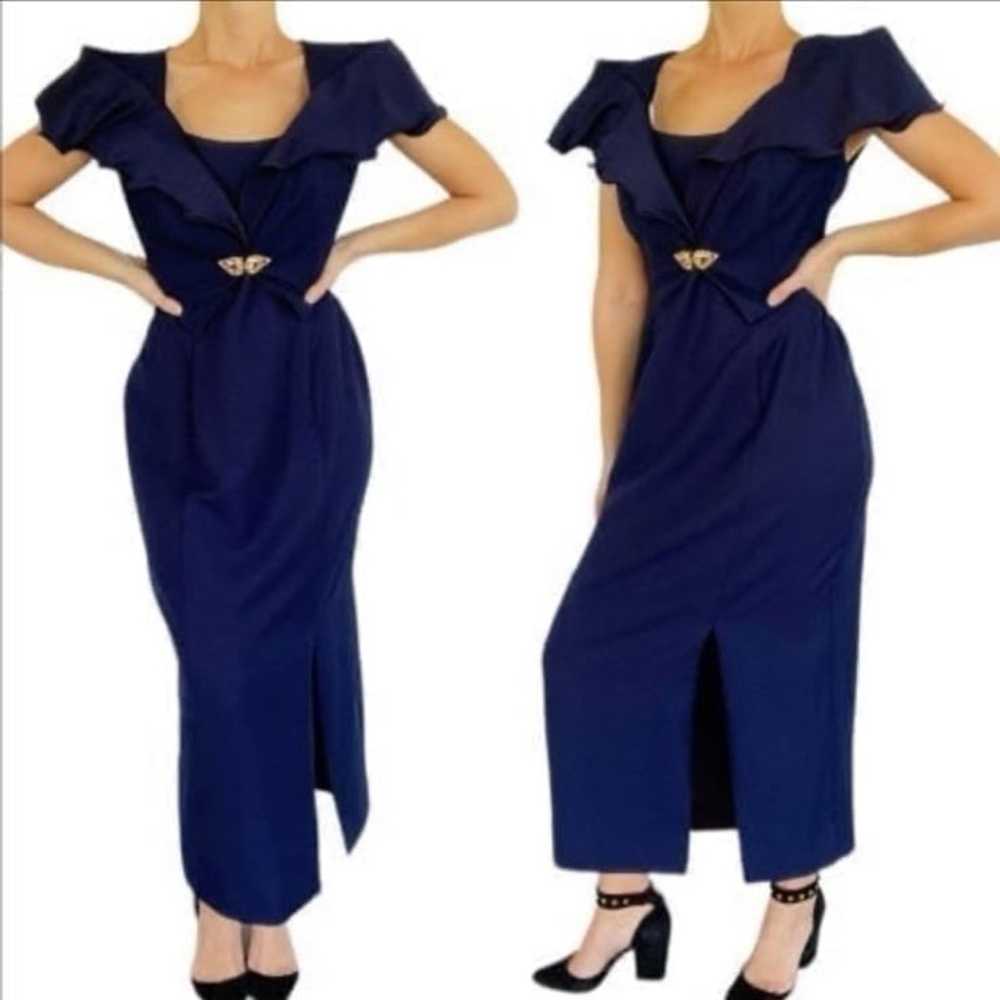 Vintage Alex Evenings navy blue formal dress shru… - image 1