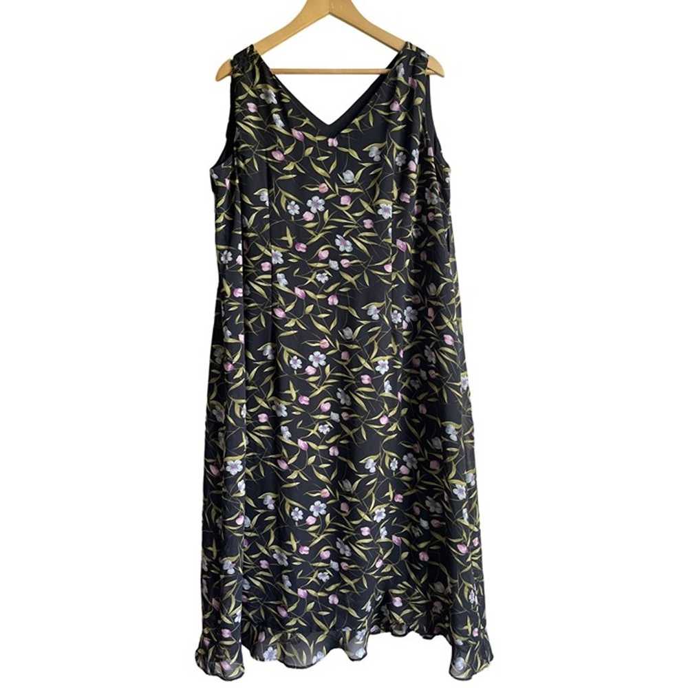 Vintage Mary McFadden Size 20W Black Floral 1990s… - image 1