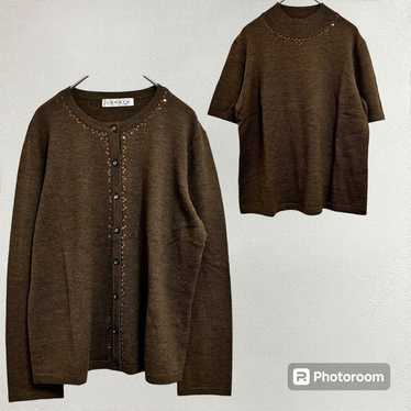 Brand new JARDIN knit cardigan [M] Brown half-sle… - image 1