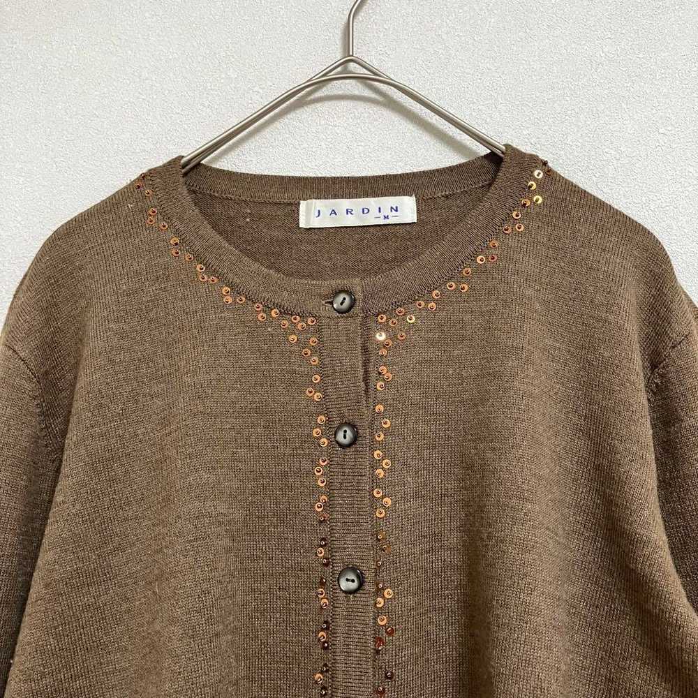 Brand new JARDIN knit cardigan [M] Brown half-sle… - image 6