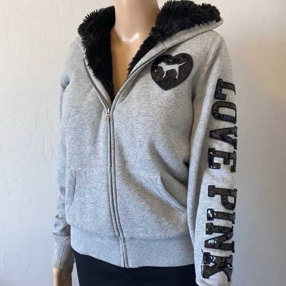 Vintage PINK Fur Sequin Zip Up Hoodie - image 7