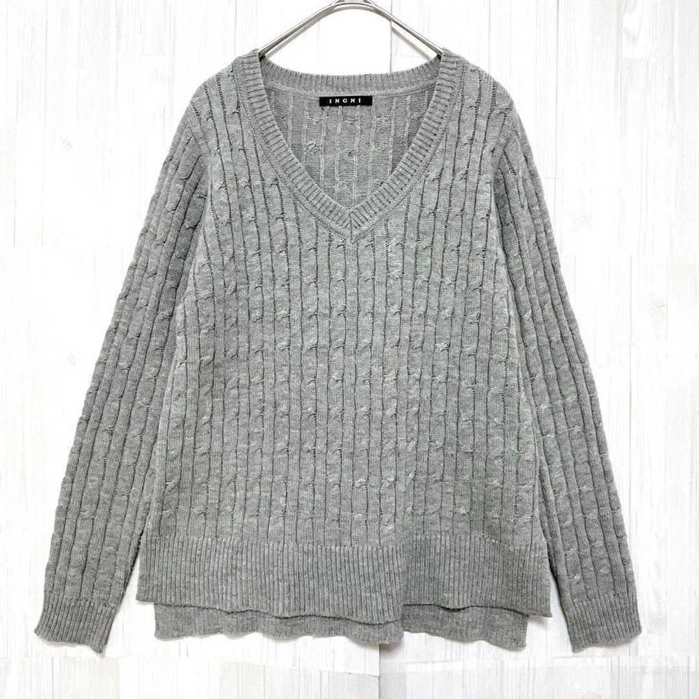 Ing V-neck wide rib knit, gray, M. - image 1